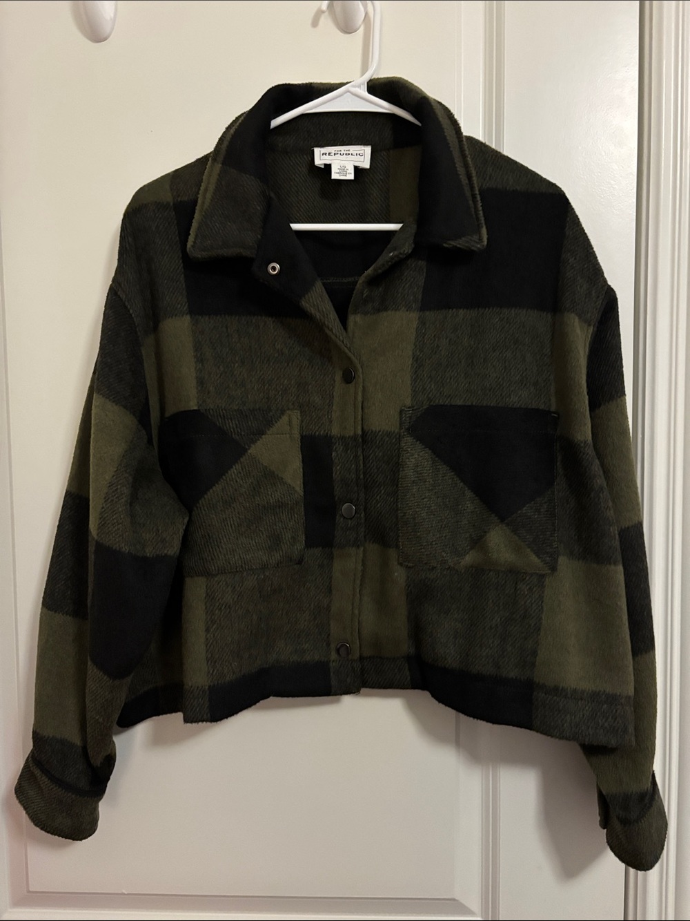 For The Republic Olive & Black Plaid Cropped Utility Jacket